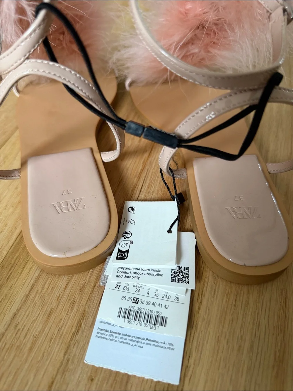 Blush Pink Feather-Trim Slide Sandals - Picture 4 of 8